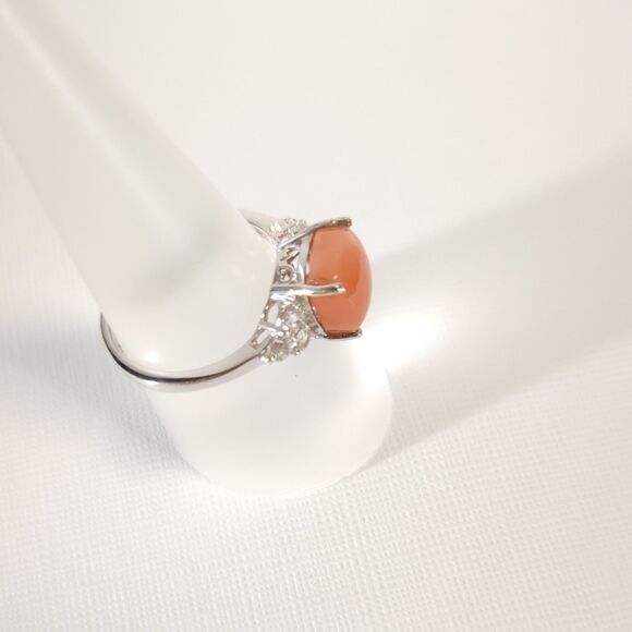 Peach Moonstone Ring with White Topaz SIZE 7 - Picture 5 of 8